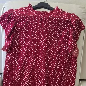 Shein Blouse Size M Red with white hearts